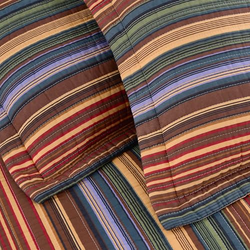 Image of Chezmoi Collection Avery 3-piece Multi-Color Striped 100% Washed Cotton Quilt Set Queen Size