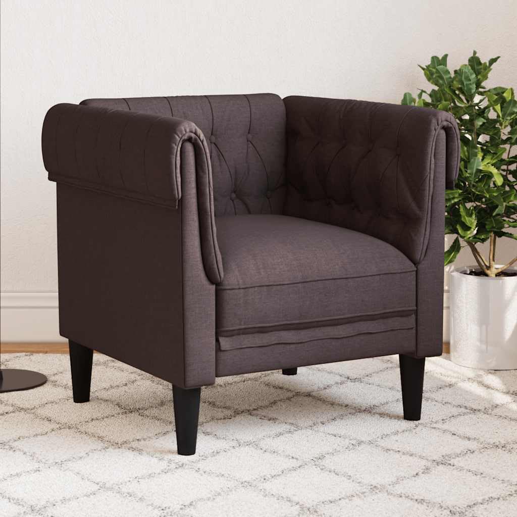 vidaXL Chesterfield Sessel, Polstersessel mit Armlehnen Rückenlehne Stützbeine, Loungesessel für Wohnzimmer, Clubsessel, Modern, Dunkelbraun Stoff