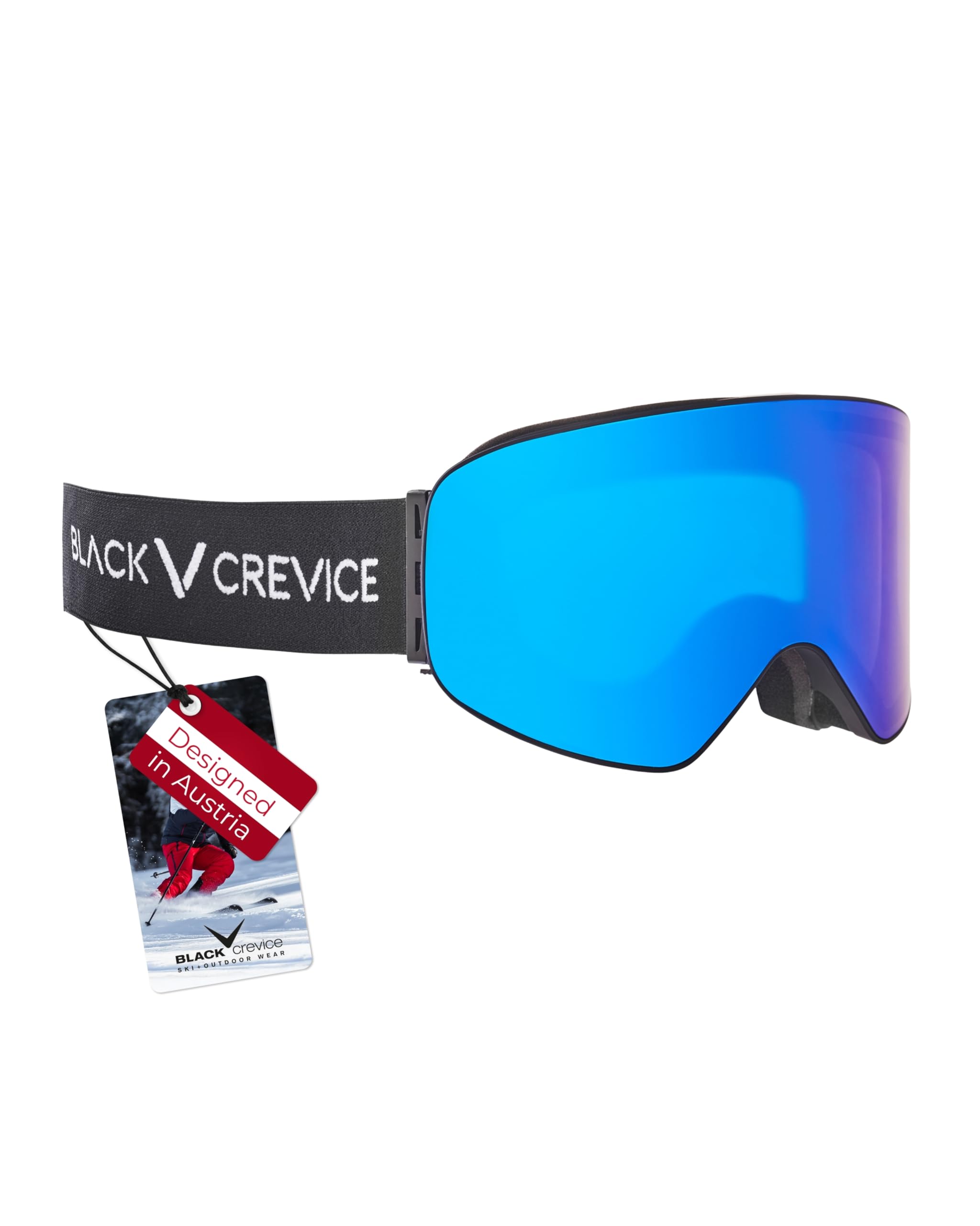 Black Crevice Skibrille I Unisex Ski Brille mit rahmenlosen Design I Snowboardbrille mit zylindrischen Gläsern I Skibrille mit UV-Schutz I Anti Fog Brille I Schneebrille für Brillenträger