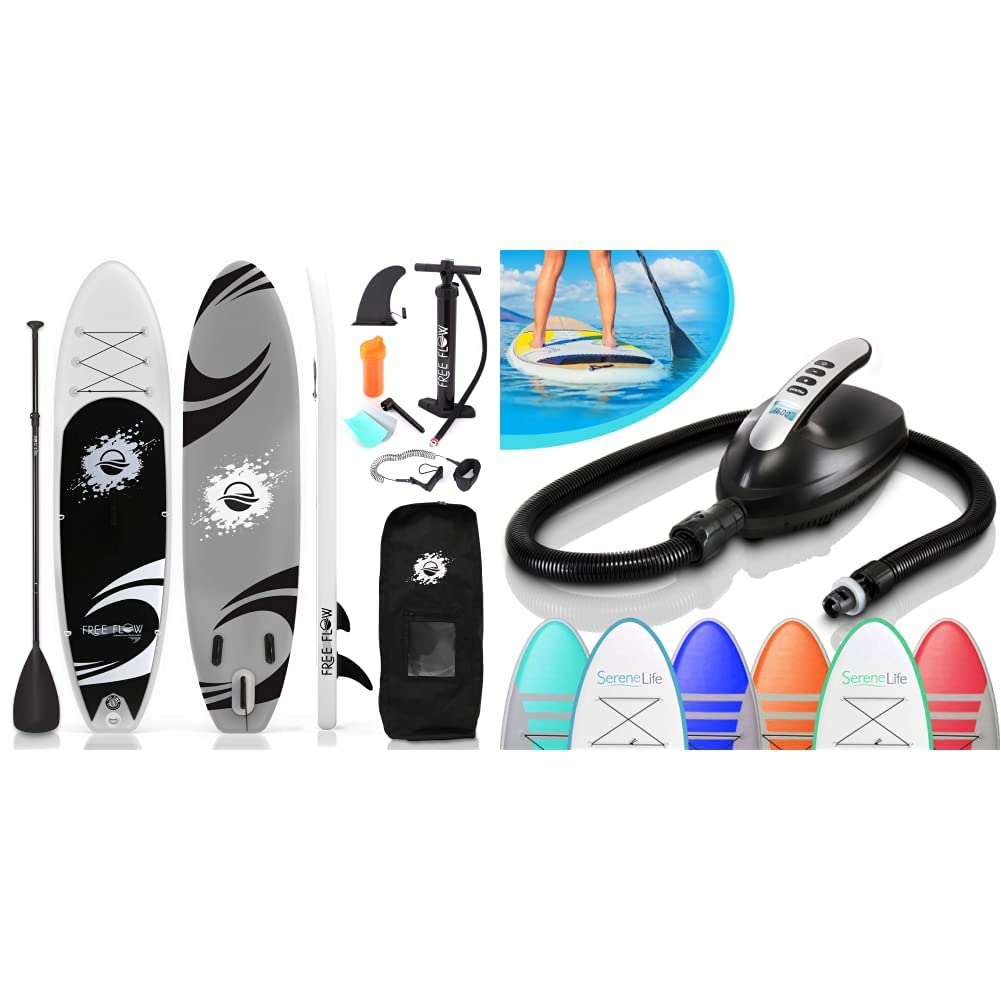 SereneLife Inflatable Stand Up Paddle Board (6 Inches Thick) with Premium SUP Accessories & Carry Bag | Wide Stance, Bottom Fin for Paddling, Surf Control, Non-Slip Deck | Youth & Adult Standing Boat