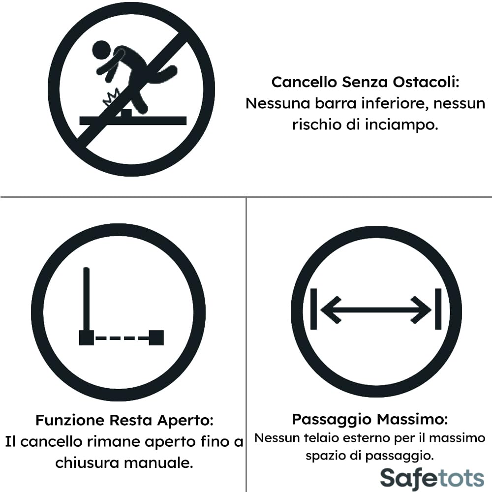 Safetots Cancelletto per Bambini Eco Extra Alto con Fissaggio a Vite, Nero, 70cm - 80cm, Cancelletto di Sicurezza per Bambini, Barriera di Sicurezza con Fissaggio a Vite