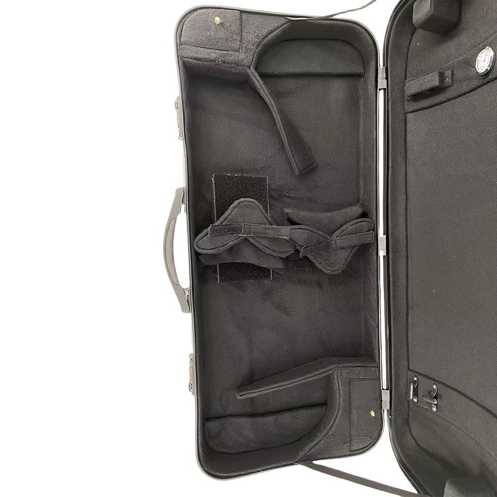 Violín profesional de doble funda (4/4) y viola (16-17 pulgadas), fibra de carbono, con bloqueo de contraseña, 2 correas ajustables, 4 soportes para arcos (negro)
