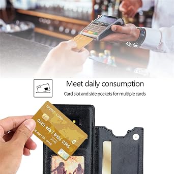 Design for Samsung Galaxy Note 9 Case with Tempered Glass Screen Protector Credit Card Holder Slot, PU Leather Wallet Phone Cases Kickstand Protective Cover for Glaxay Note9 S9 Men Black