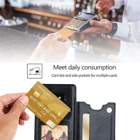 Design for Samsung Galaxy Note 9 Case with Tempered Glass Screen Protector Credit Card Holder Slot, PU Leather Wallet Phone Cases Kickstand Protective Cover for Glaxay Note9 S9 Men Black