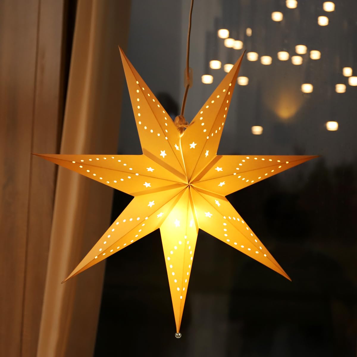 SALCAR Papierowa Gwiazda LED 55 cm Do Zawieszenia, Adwentowa Świecąca Lampa Okienna E14, Ciepła Biel, Bożonarodzeniowa Dekoracja 3D, Biała
