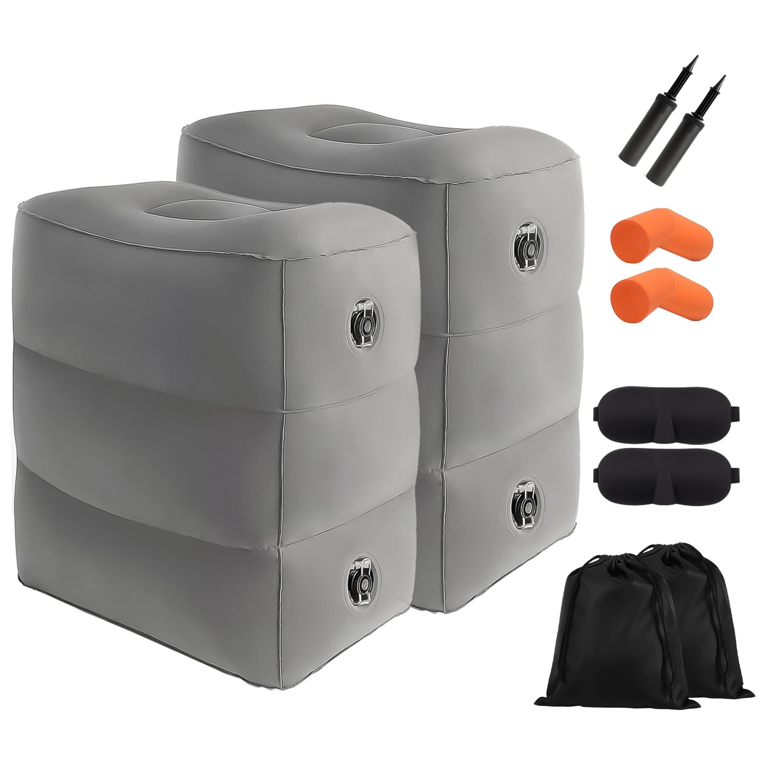 Homiely Inflatable Foot Rest, Airplane Footrest Cushion Kit for Kids & Adults, 3‑Layer Adjustable Height Leg Rest for Cars, Office, Home, Train Travel Essentials Pack of 2