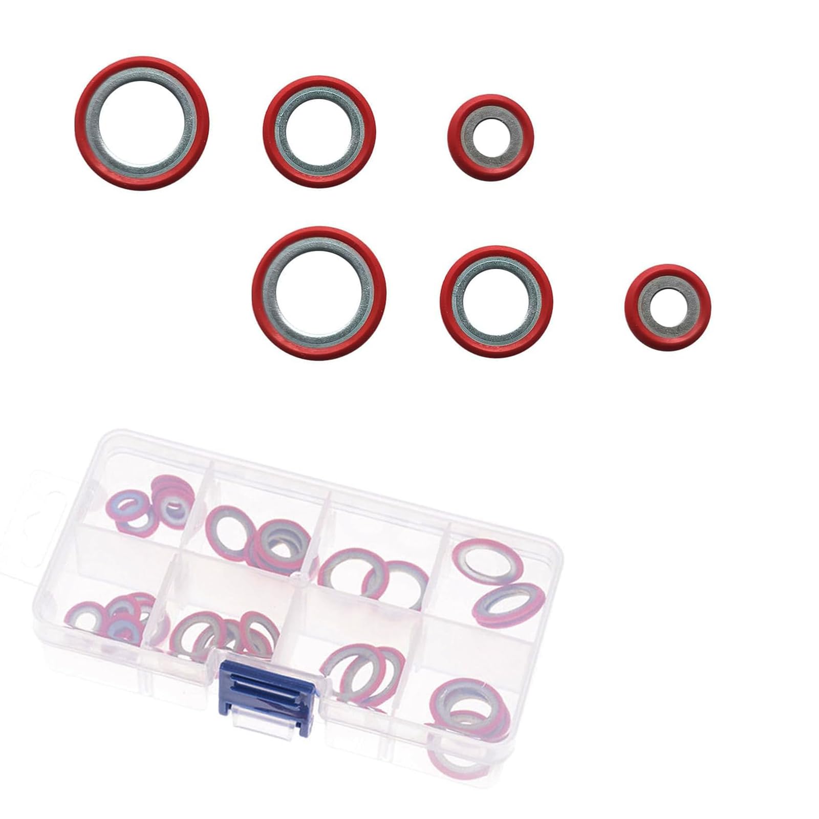 30 PCS Car A/C Compressor Seal Gasket Kit, High Temperature and Pressure Resistance Compressor Seal, Air Conditioning System Anti-Leak Rubber Repair Gasket Assortment Kit, for Most Cars (Red)