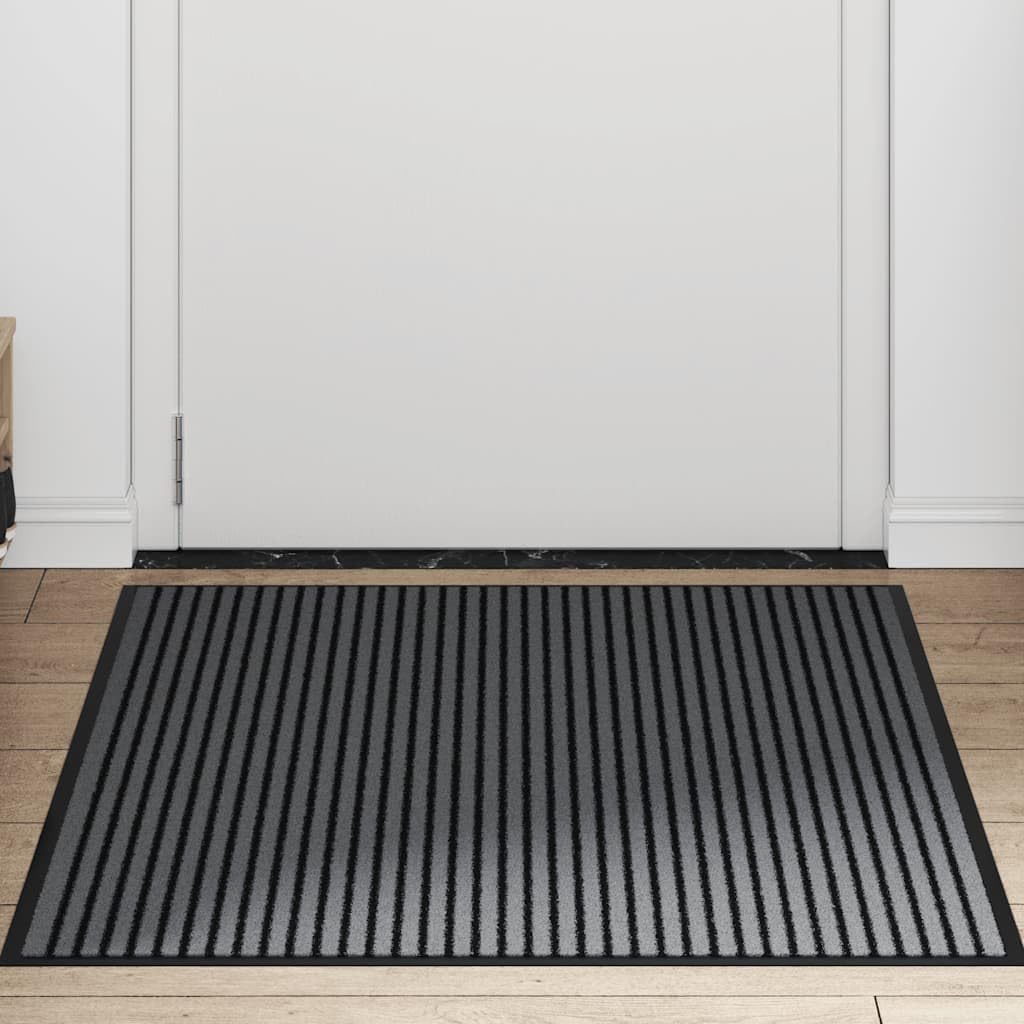 Felpudo a rayas negras y grises, 90 x 150 cm, de polipropileno, para interior y exterior, antideslizante, para entrada de casa, pasillo y terraza, resistente