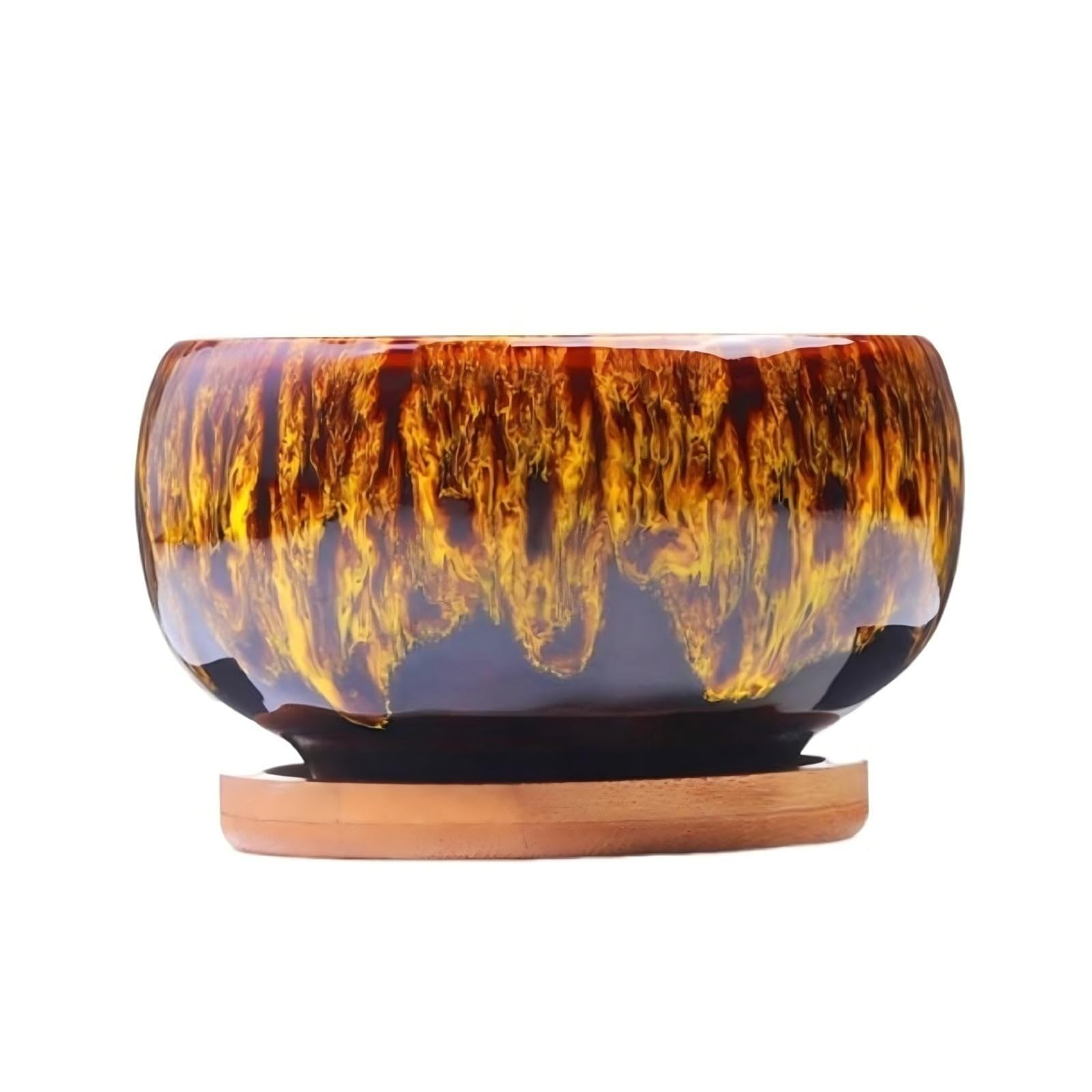 Rubu22a Planter - 10 x 5 cm Glazed Ceramic Flower Pot Plant Pot Lotus Pot for Bonsai, Succulents, Flat Hydroponics Decorative Oriental Flower Bowl (D)