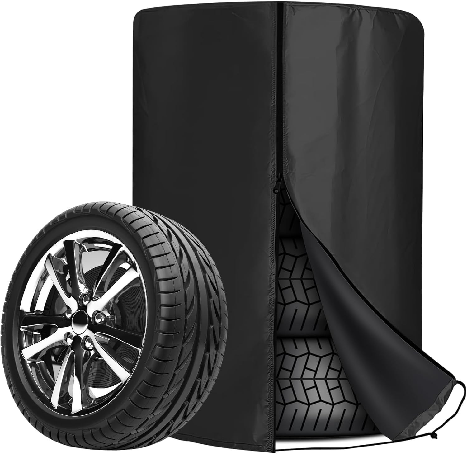 Large Tire Cover, Tire Storage Bag And Seasonal Tire Cover, 420D Thickened, Waterproof, Dustproof And Uv-Aging Resistant, Can Accommodate 4 Tire Storage Indoors And Outdoors (Black, 73 * 110cm)
