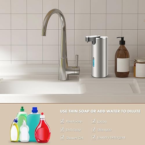 Miniatura 7 de Dispensador automático de jabón de acero inoxidable con 3 niveles ajustables infrarrojos de 11.5 fl oz eléctrico IPX4 dispensador de jabón sin