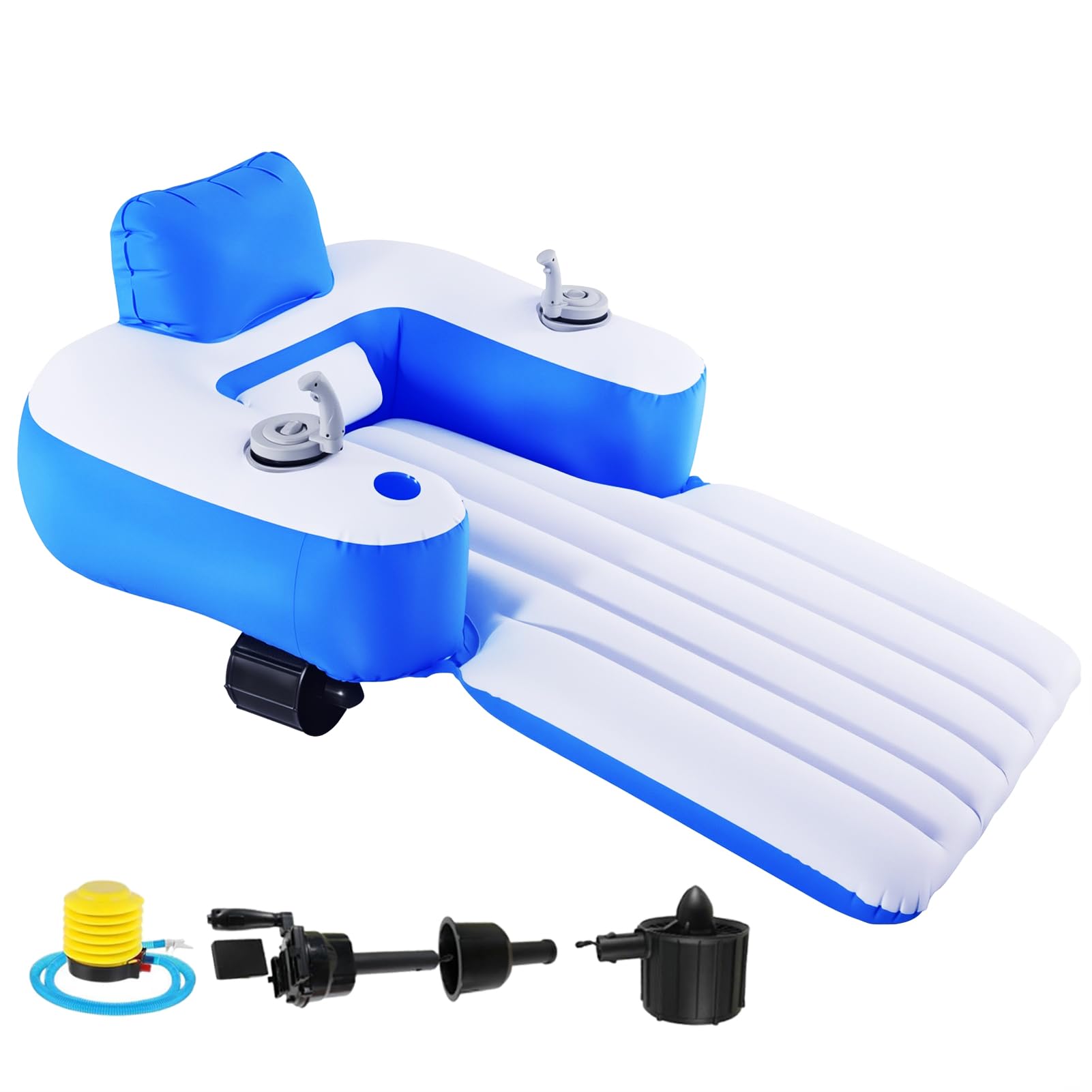 Flotador de piscina motorizado, tumbona eléctrica con propulsor giratorio de 360° y bomba de aire, asas de empuje, portavasos, silla de piscina para piscina, río, lago, playa, vacaciones de verano