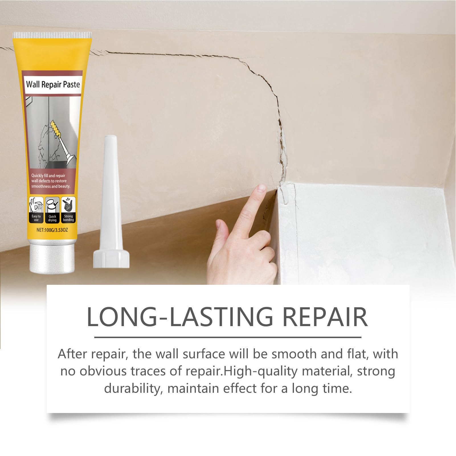 Hole Filler - 100g Quick Drying Wall Repair Paste, Ceiling & Drywall Crack, Putty, Easy DIY Patch Solution, Home Renovation for Bathroom, Balcony, Bedroom & Kitchen