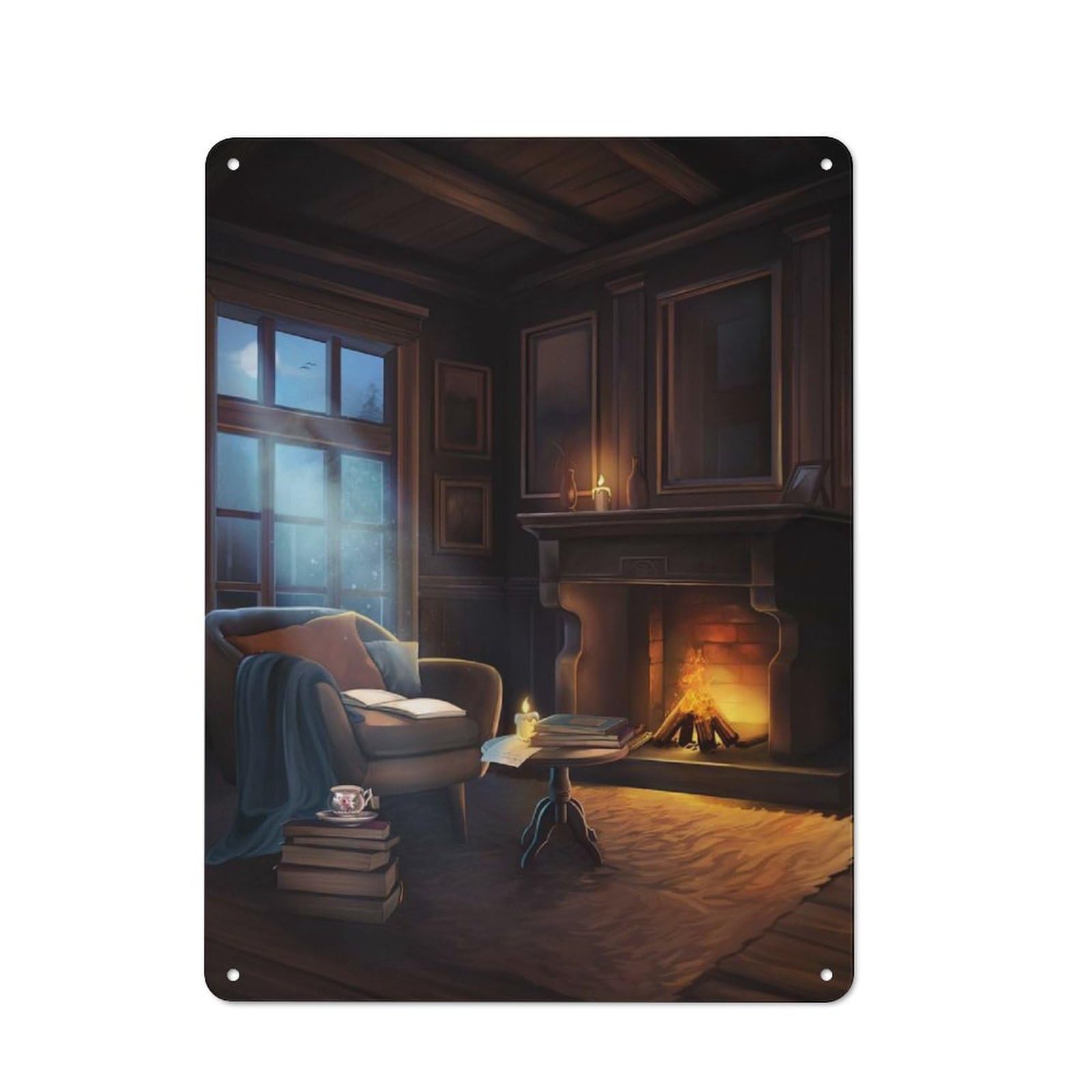 Junmoney Cozy Cabin Armchair Scene Printed Metal Sign 40X30cm For Café Or Restaurant, New-Space Wall Decor For Café Owners And Decorators