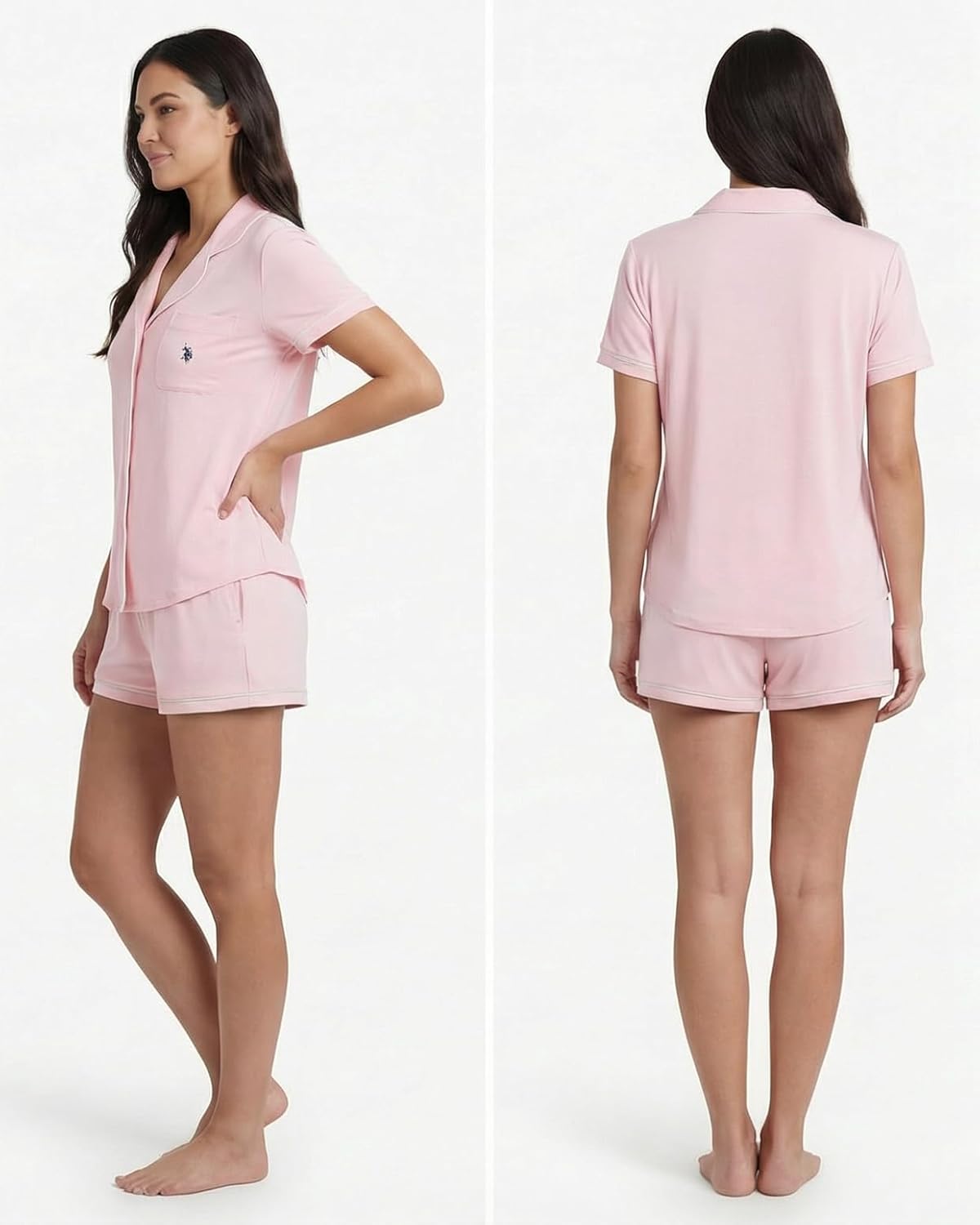 U.S. Polo Assn. Summer Pajamas for Women - Short Sleeve Button Up Top and PJ Shorts Set - Lounge Sets for Women - Image 3