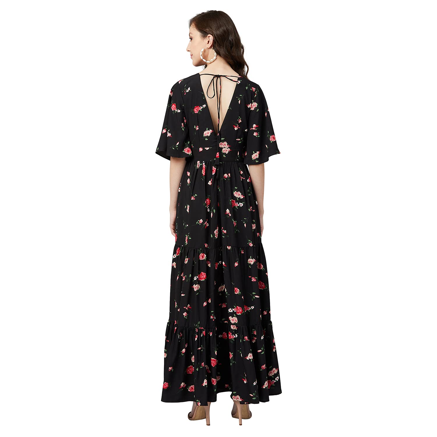 Rare Women's Crepe Fit And Flare Maxi Casual Dress (Ep6216_Black_Large)