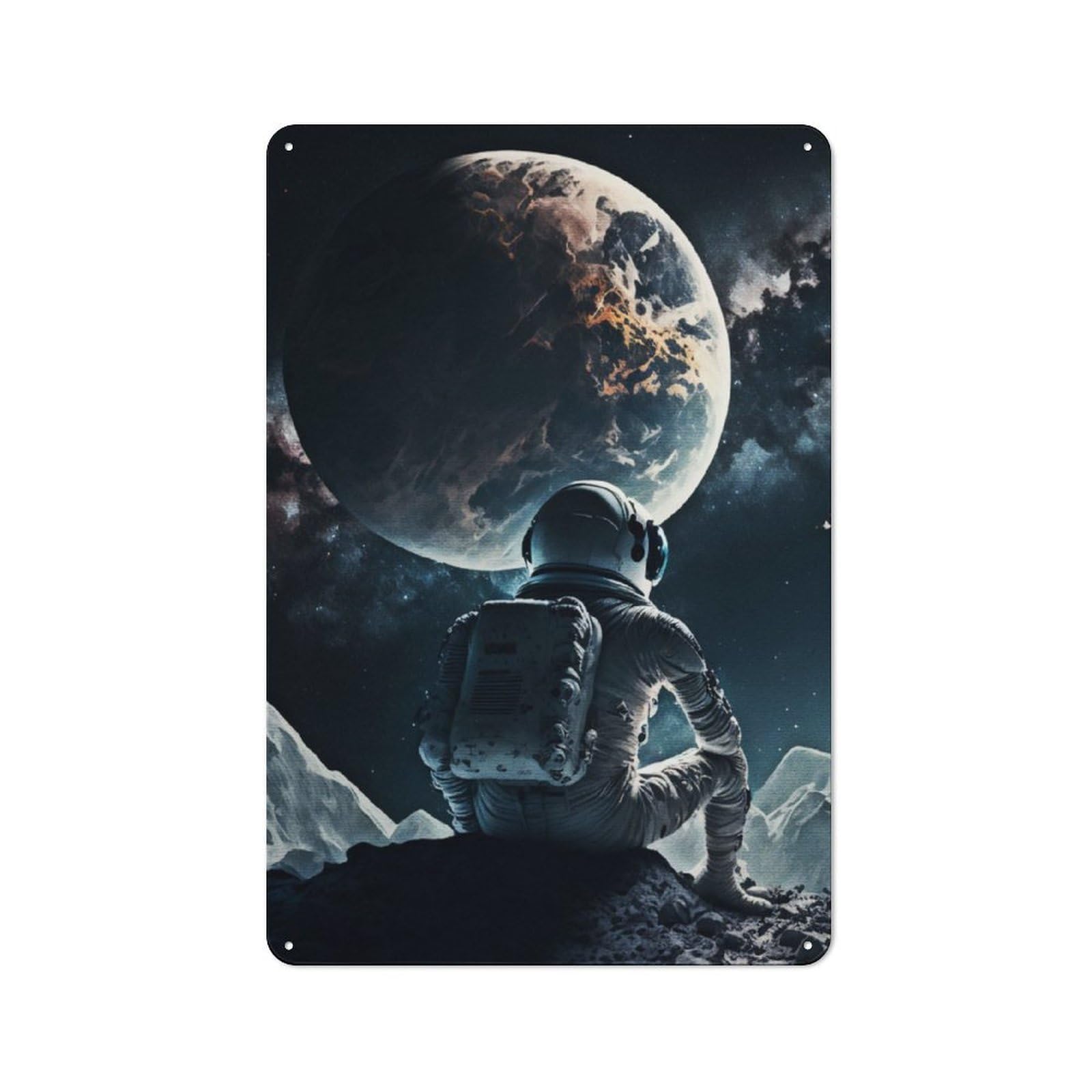 Junmoney Astronaut Is Sitting Retro Metal Wall Sign 30X20cm With For Garage Wall, Suited To Garage Decor Collectors