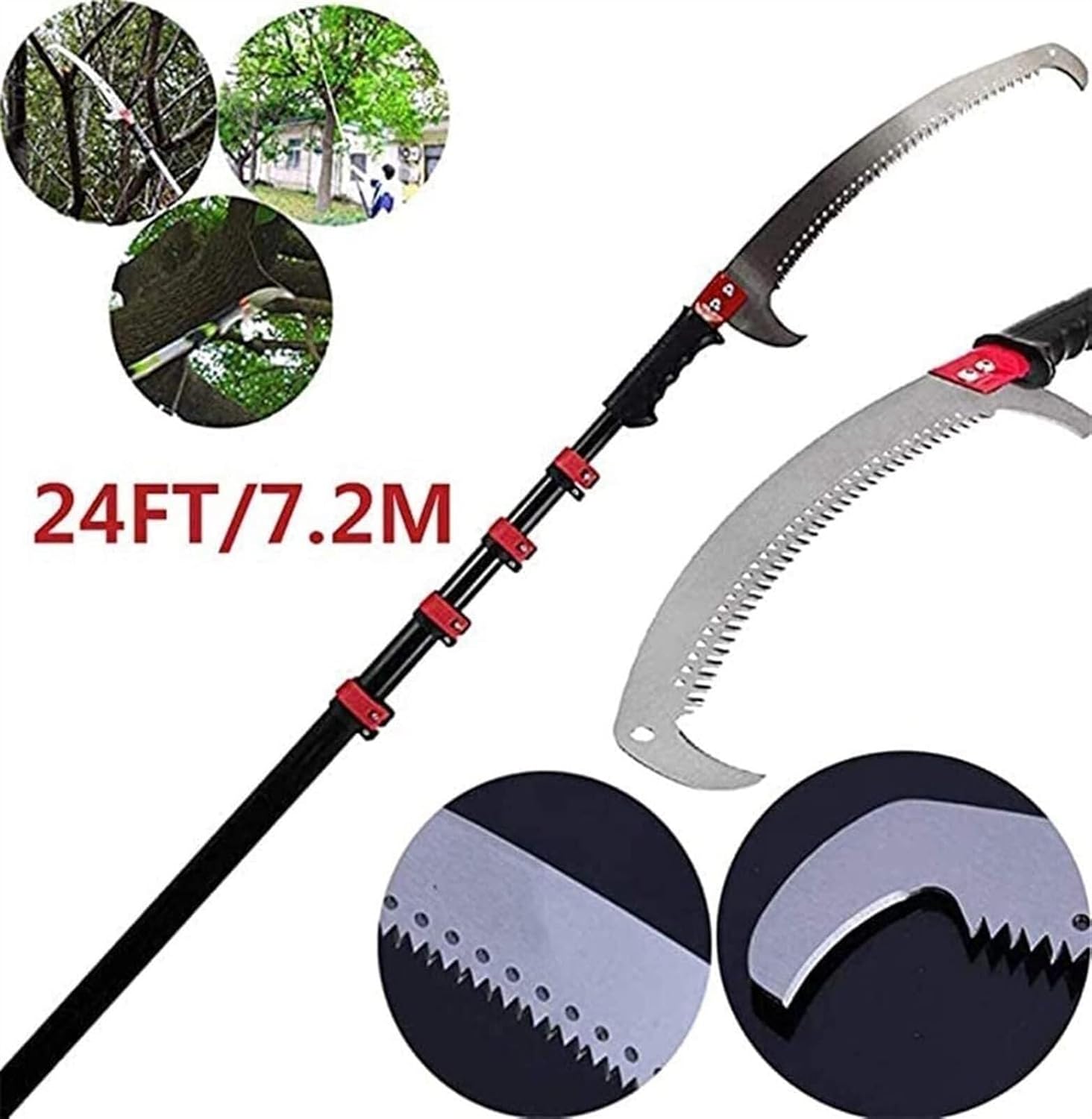 2 in 1 Telescopic Tree Pruner，Telescopic Pole Saw,Pruning Shears for Gardening and Extendable Limb Saw,24FT / 7.2M Working Height Extendable Gardening Tool