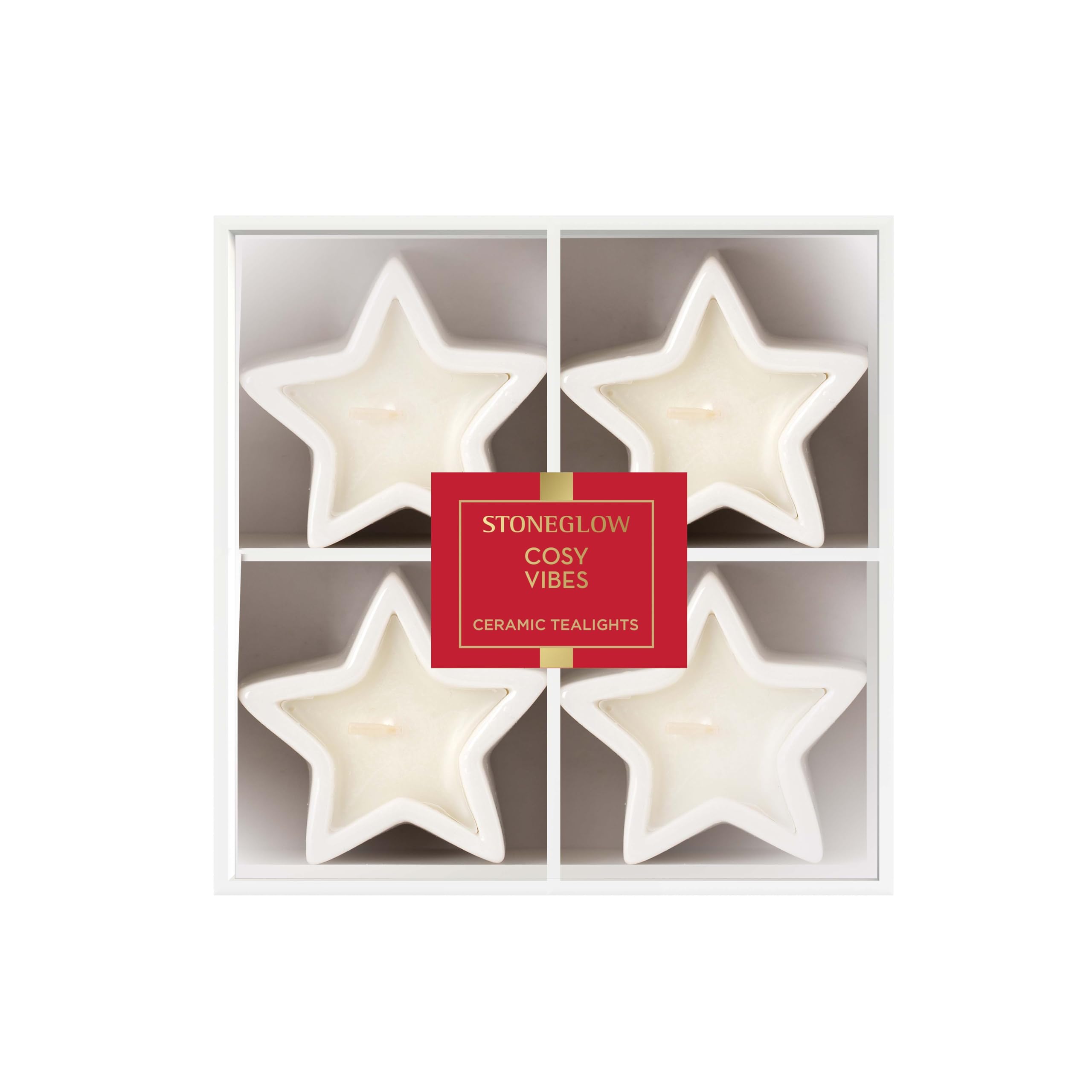 Stoneglow Red Seasonal - Cosy Vibes - Nutmeg, Ginger & Spice Ceramic Scented Star Tealights