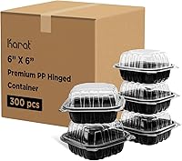 Vista 1 de Karat Contenedor con bisagras de polipropileno prémium [300 ct], recipientes para alimentos para llevar, estuche (6 x 6 pulgadas, 1 compartimento)