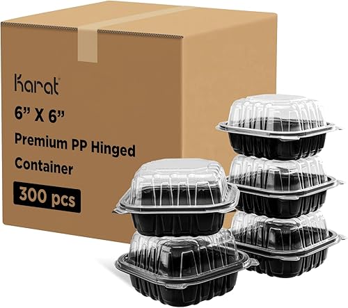 Karat Contenedor con bisagras de polipropileno prémium 300 ct, recipientes para alimentos para llevar, estuche (6 x 6 pulgadas, 1 compartimento)
