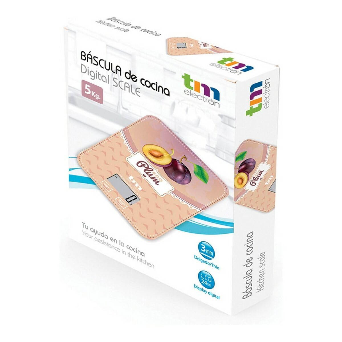 TM Electron TMPBS029 Bilancia da Cucina con Display Digitale Ultra Sottile Design Prugne Vintage 4 Sensori, Ritorno a 0, Ideale per Pasticceria e Cibo