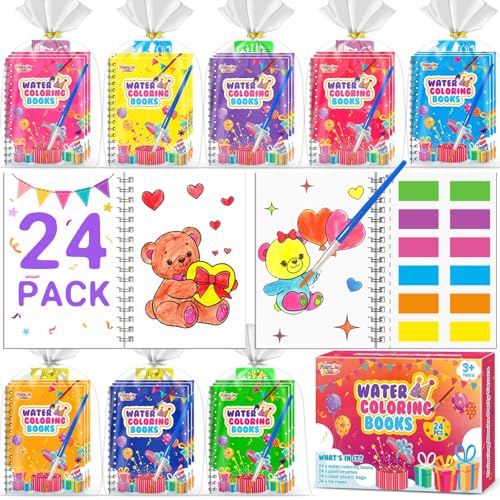 Valentines Coloring Books Party Favors for Kids - 24 Pack Mini Water Coloring Books Paint Sets for Kids Goodie Bags Stuffers Students Classroom Gifts Bulk, Valentines Day Card for Classroom Exchange