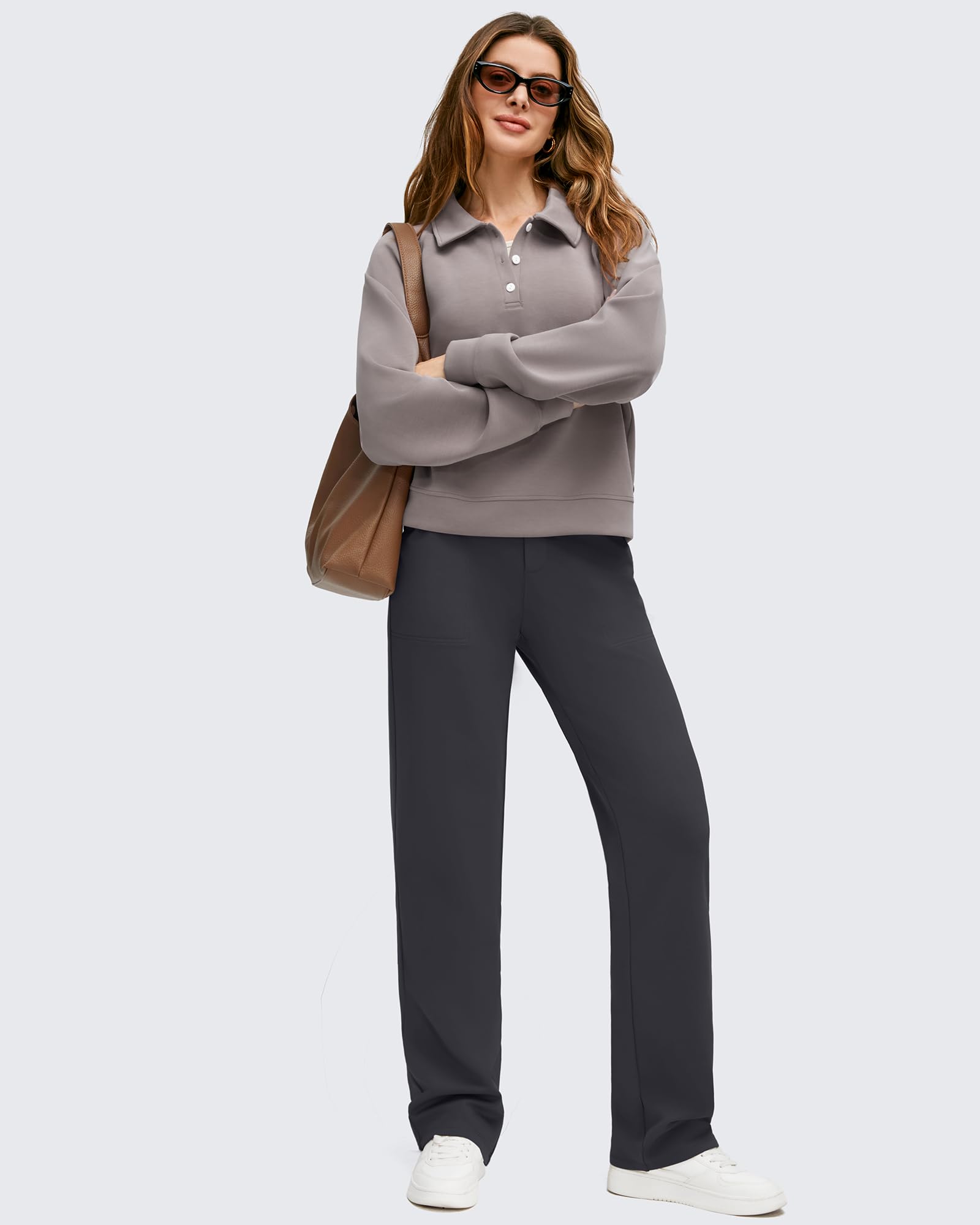 G4Free Pantaloni da yoga da donna foderati in pile a gamba dritta con