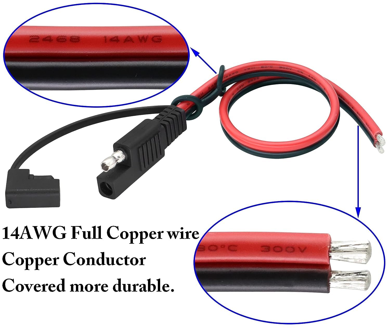 YETOR Clip a coccodrillo per batteria, adattatore a sgancio rapido SAE a clip a coccodrillo con 2FT 10 AWG, cavo di ricarica per auto e moto(clip new