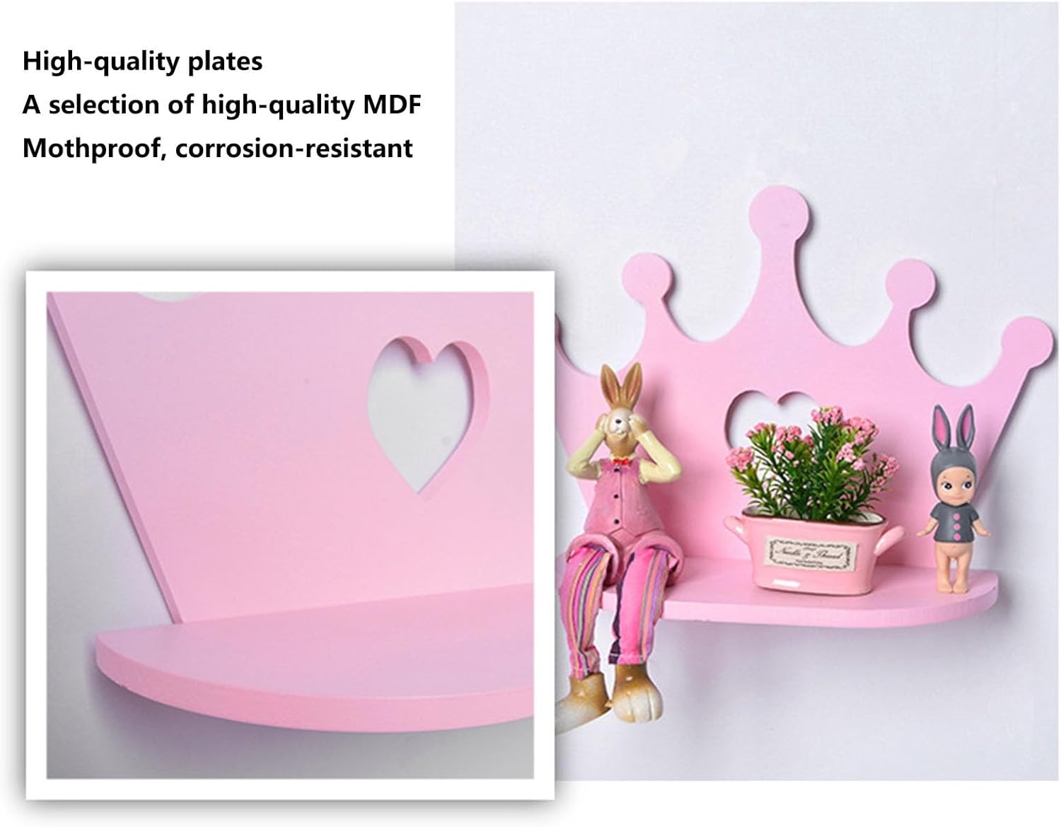 Small Floating Shelves Wooden Pink Crown Shape Wall Mounted Nordic Wood Storage Shelf Room Decoration Crafts Sundries Storage Rack Home Decor for Princess Room Daughter Girls Kids Bedroom Decorative
