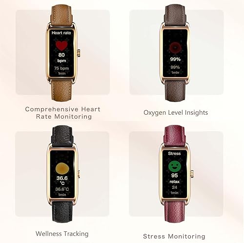 Miniatura 5 de Amoled Laies - Reloj inteligente para mujer, reloj inteligente con correa de piel, monitor de ritmo cardíaco, estrés, sueño, 12 modos deportivos,