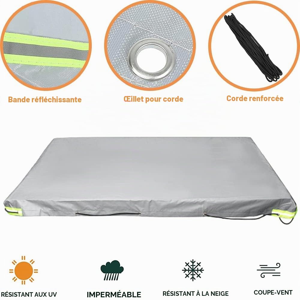Bâche de remorque, 258 x 136 x 10 cm, 600D,Imperméable Coupe-Vent Et Indéchirable,avec 4 bandes réfléchissantes, œillets en aluminium et corde d'extension de 6 mm, pour De Nombreuses Remorques
