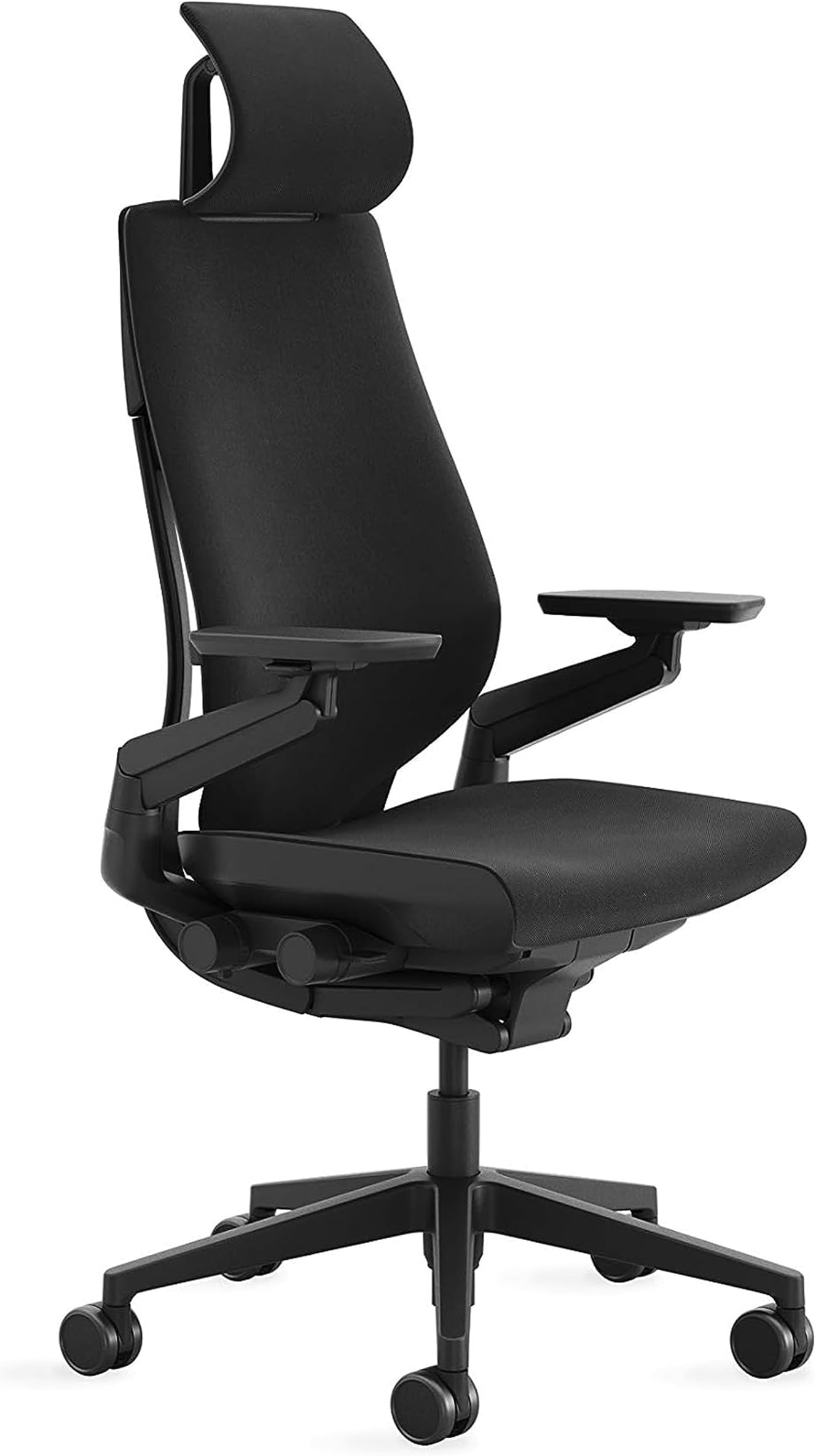 Gesture Office Chair with Head Rest - Ergonomic Work Chair with Wheels for Hard Flooring - Comfortable Office Chair - Intuitive-to-Adjust Chairs for Desk - 360-Degree Arms - Licorice Fabric