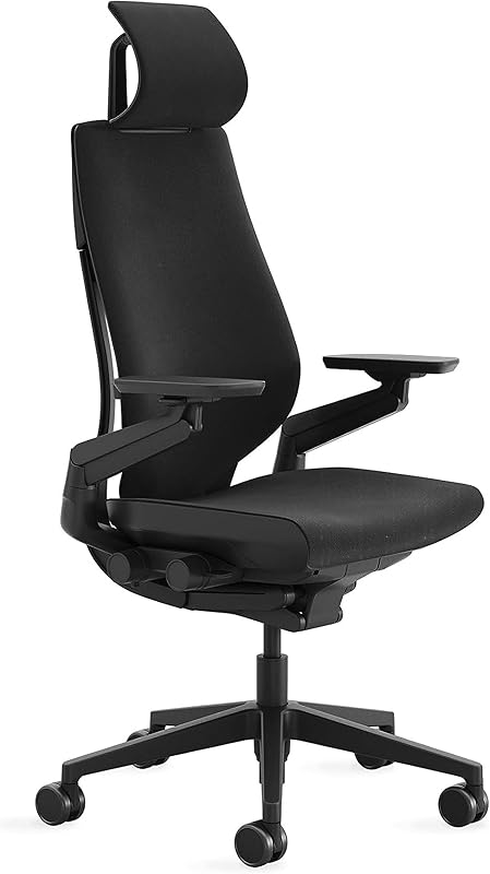 Silla de Oficina Gesture con Reposacabezas - Silla de Trabajo Ergonómica con Ruedas para Pisos Duros - Cómoda Silla de Oficina - Sillas de Escritorio de Ajuste Intuitivo - Brazos de 360 ​​Grados - Tela Regaliz