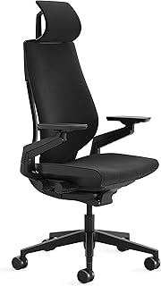 Steelcase Gesture Office Chair with Head Rest - Ergonomic Work Chair with Wheels for Carpet - Comfortable Office Chair - Intuitive-to-Adjust Chairs for Desk - 360-Degree Arms - Licorice Fabric