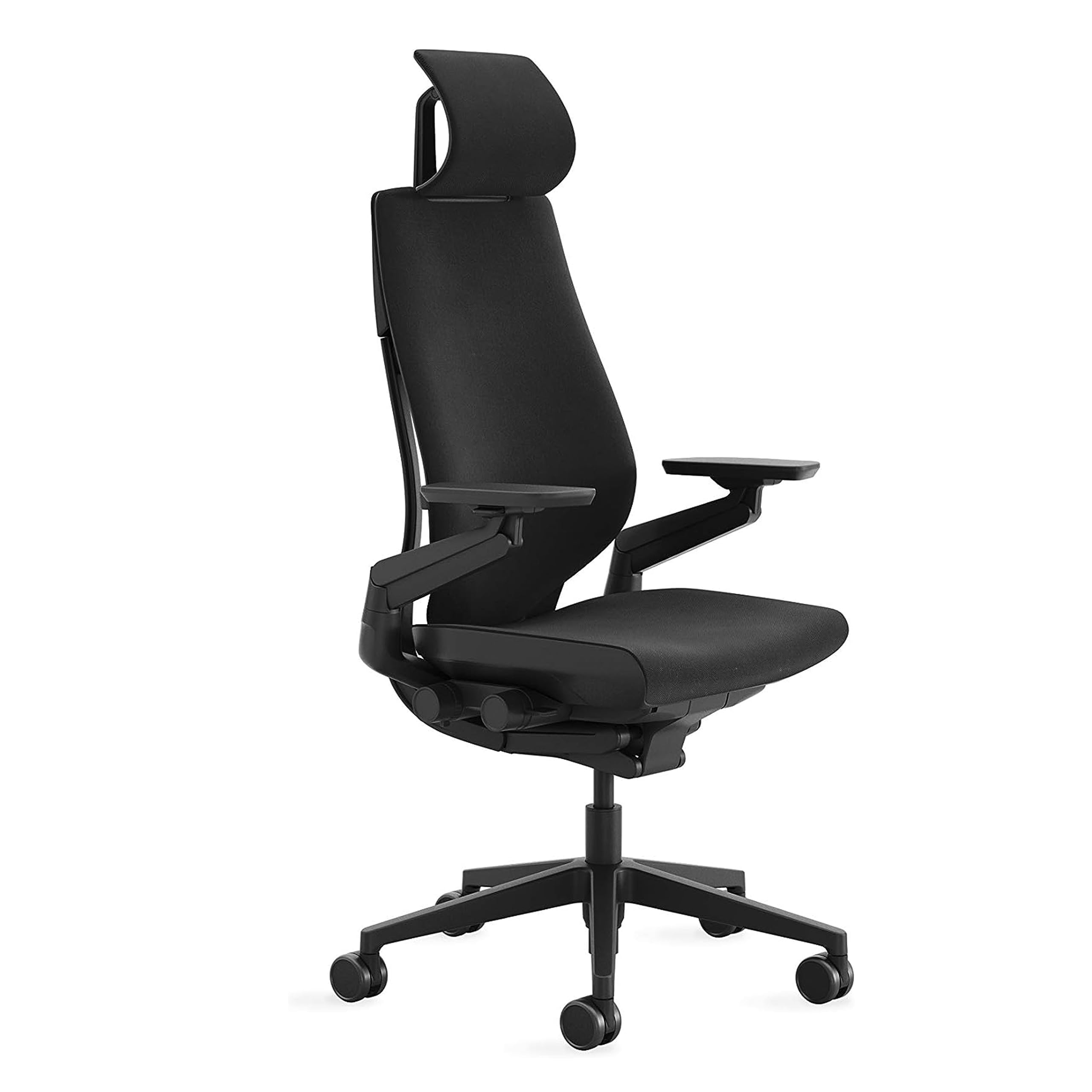 Steelcase Gesture Office Chair with Head Rest - Ergonomic Work Chair with Wheels for Carpet - Comfortable Office Chair - Intuitive-to-Adjust Chairs for Desk - 360-Degree Arms - Licorice Fabric