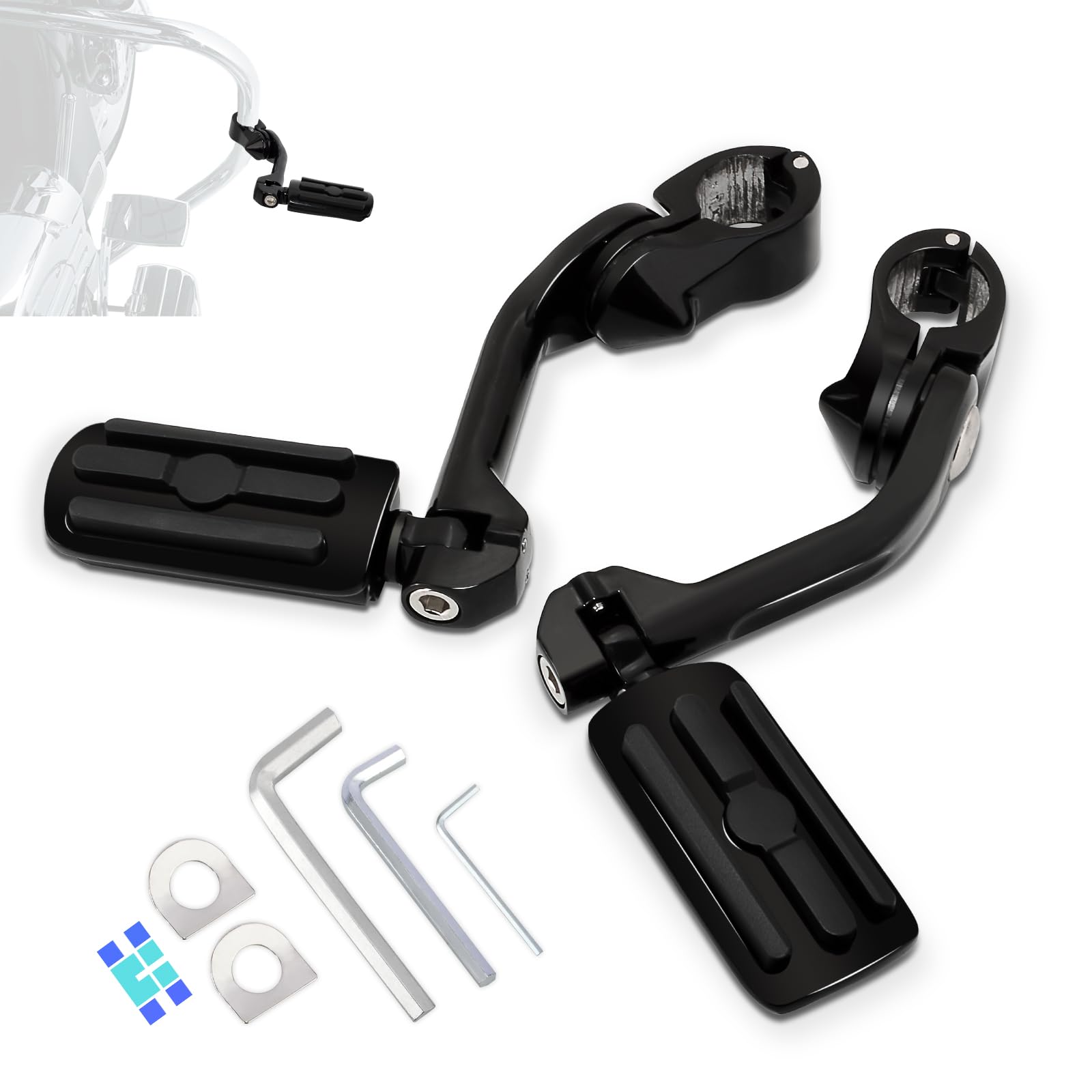 Estriberas ajustables HOKUOTOLITE de 32 mm (1,25") para carretera con kit de montaje en ángulo largo, universales para Harley, Honda, Kawasaki, Suzuki, Yamaha, Indian y Victory Motorcycler. NEGRO.