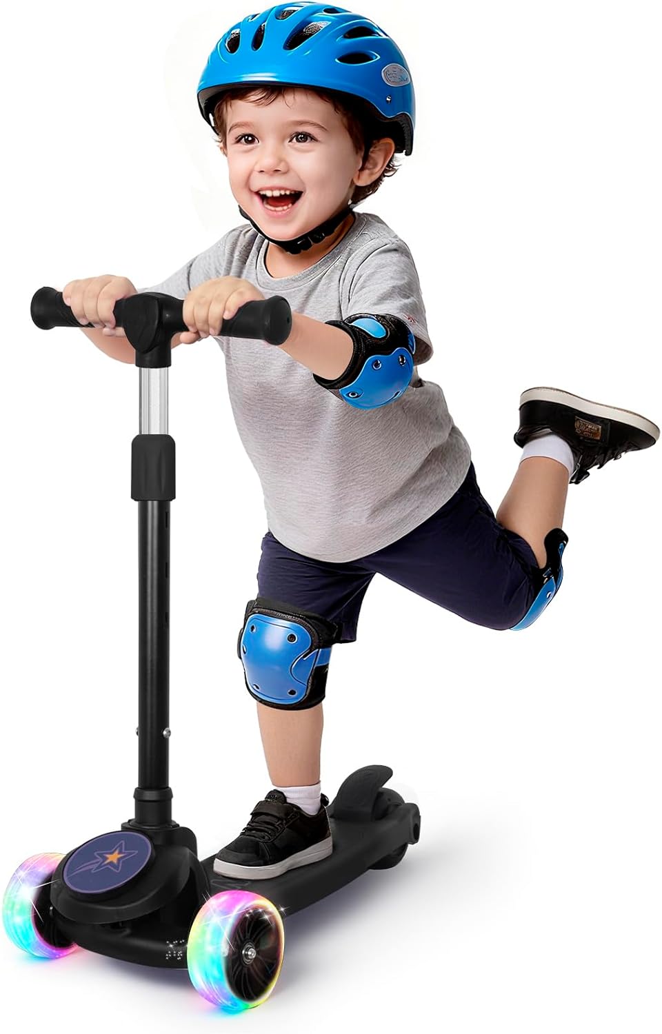 Nattork Kids Scooter for Boys Girls with Light Up Wheels, 3 Adjustable Height Handlebars, Lean-to-Steer Technology, Widen Anti-Slip Deck, 3 Wheel Scooter for kid ages 3-8, Support Riders Up to 110 LBS