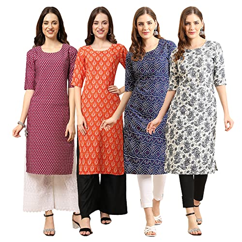 Image of Pinkmint Women's Crepe Digital Print Straight Kurta [Pack of 4]