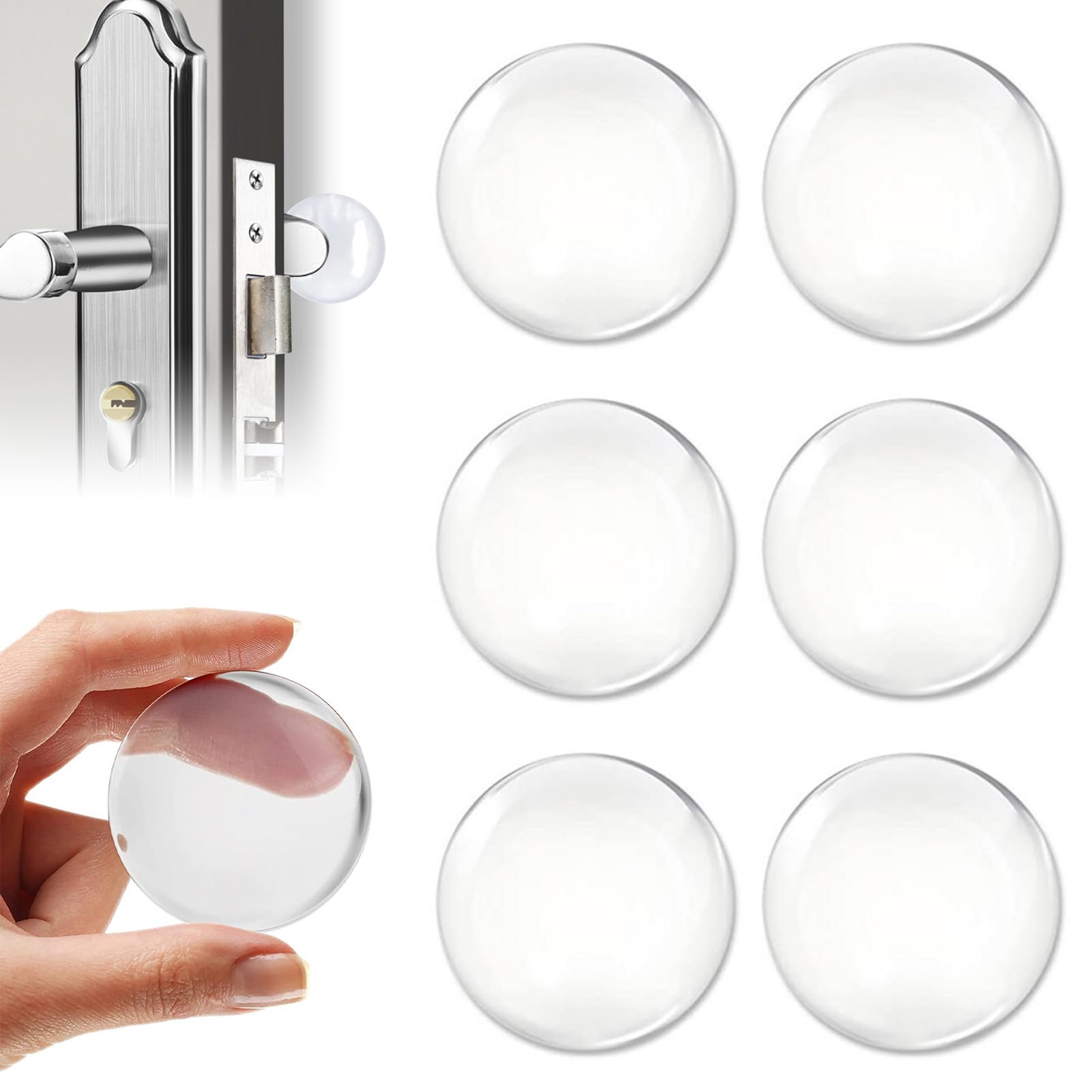 Fuletooye White 6Pcs Door Knob Wall Protector,Silicone Round Clear Door Stopper, Self Adhesive Door Handle Knob Bumper,Wall Shield Bumper Guard Door Handle Bumper Pads For Wall, Fridge, Cabinets,Headboard,4Cm/1.57In