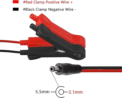 Miniatura 3 de CERRXIAN 4.9FT1.5M 16AWG DC 0.217 in x 0.083 in Abrazaderas de batería Cable de extensión con fusible 10A, clip de cocodrilo cocodrilo a DC 5.5