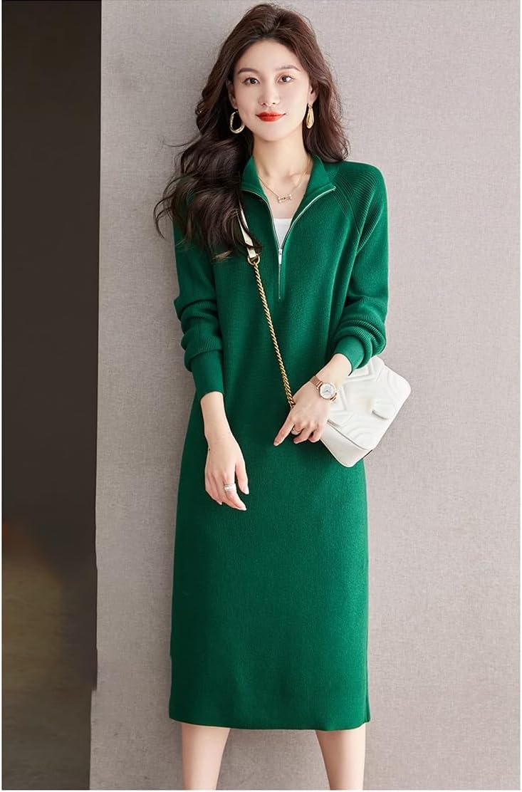 LIXINGHEITANG Long Cashmere Sweater Skirt The for Women Autumn and Winter Loose Knitted Wool Dress