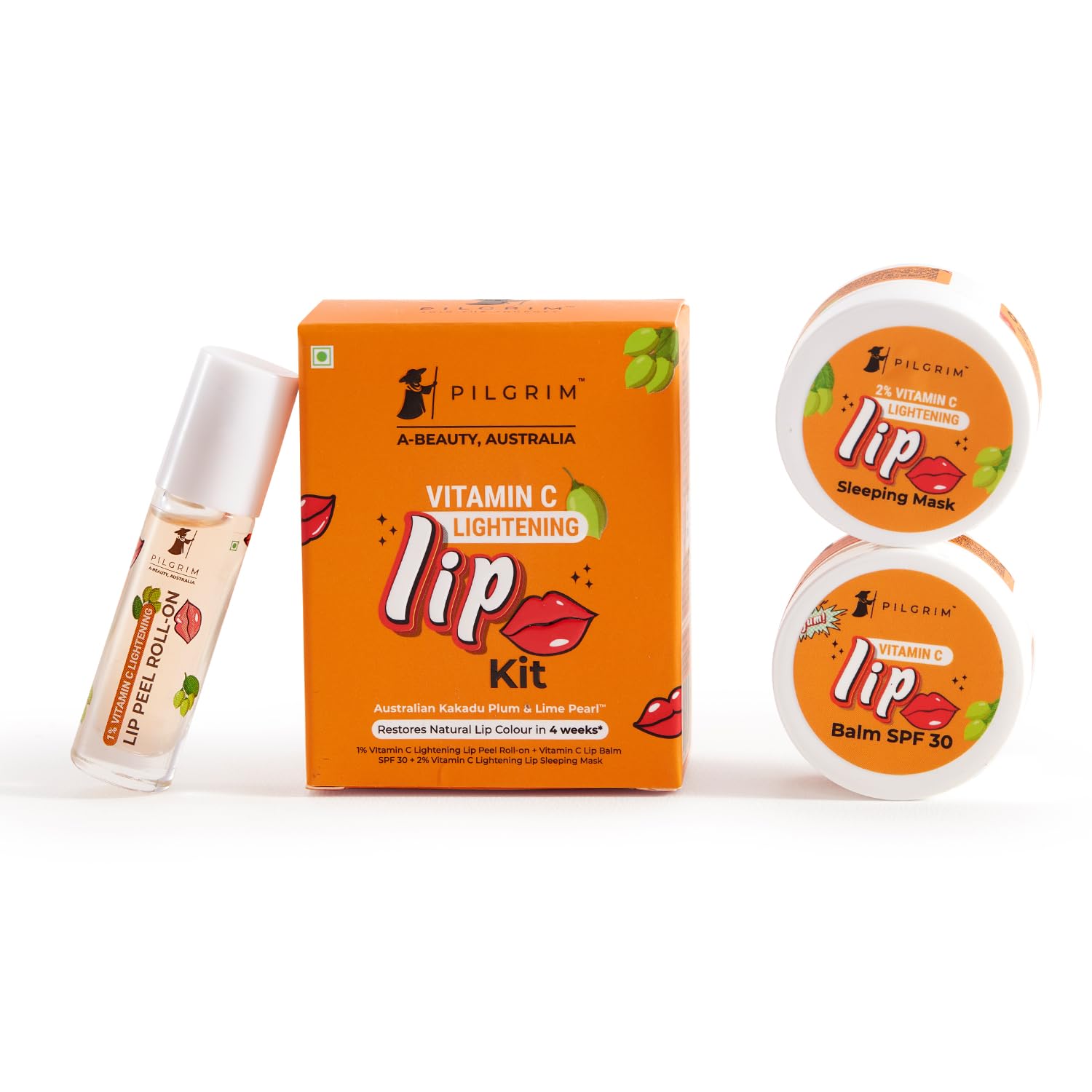 Pilgrim Vitamin C Lip Lightening Kit For Dark Lips With Australian Kakadu  Plum&Lime Pearl,Pack Of 1,Orange : Amazon.in: Beauty