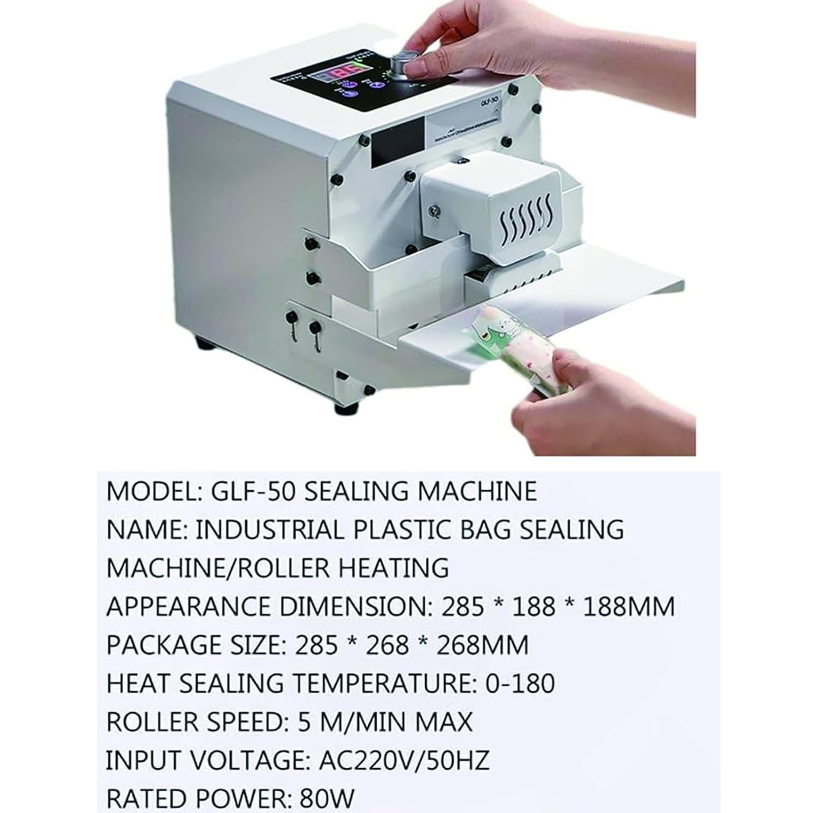 Sigillatrice automatica a caldo, 80 W, sigillatrice continua con temperatura e velocità regolabili, per imballaggi alimentari, piccoli negozi e cucina domestica