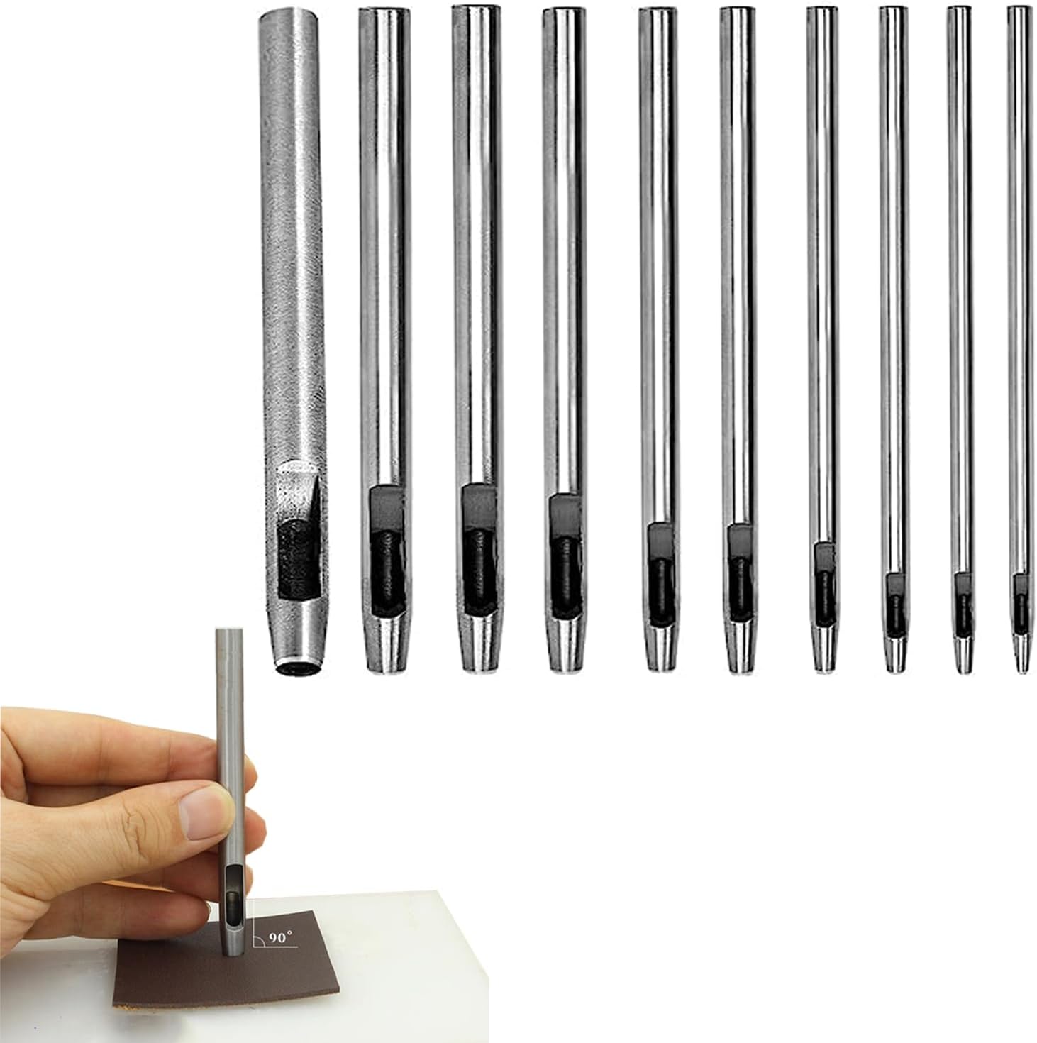YQkangzhu 10 PCS 0.5mm5mm Leather Hole Punch Set, Belt Hole Puncher