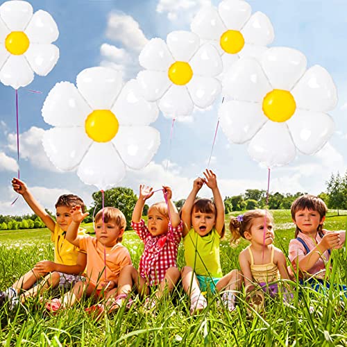 Daisy Balloons- 14Pcs Daisy Flower Foil Balloons For One Or Two Groovy Party Decorations Girls Daisy Themed Birthday Party Baby Shower Wedding Daisy Balloons Decorations White #TOP1