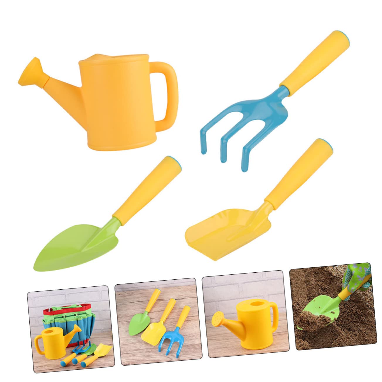 POPETPOP 4Pcs Mini Gardening Tool Includes Mini Shovel Rake and Watering Can for Gardening Activities Durable Planting Tools for Boys