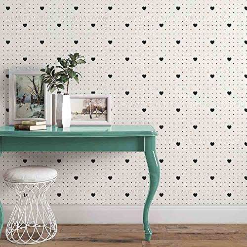 Papel De Parede Adesivo Vintage Beginho E Preto Sala Coraçõezinhos - VT11039
