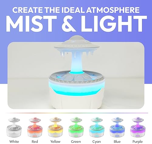 Miniatura 3 de UFO - Humidificador de gotas de lluvia - Blanco - Humidificador de escritorio de aceite esencial para aromaterapia - Difusor de lámpara de