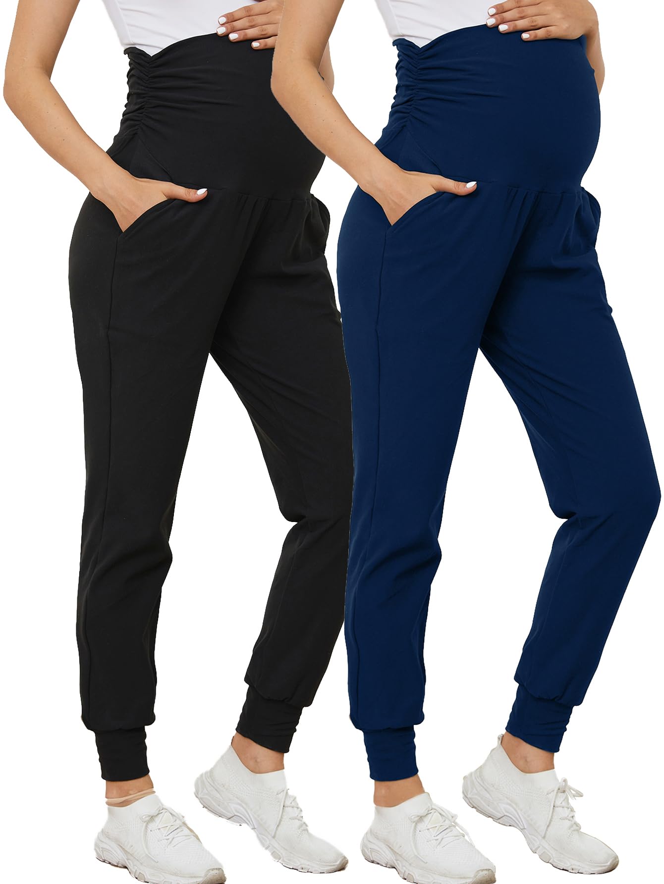 PARNIXS Maternity Two-Piece Set Basic Stretch Design with Pockets Soft Leggings for Active Moms Yoga Pants - Year-Round Wear